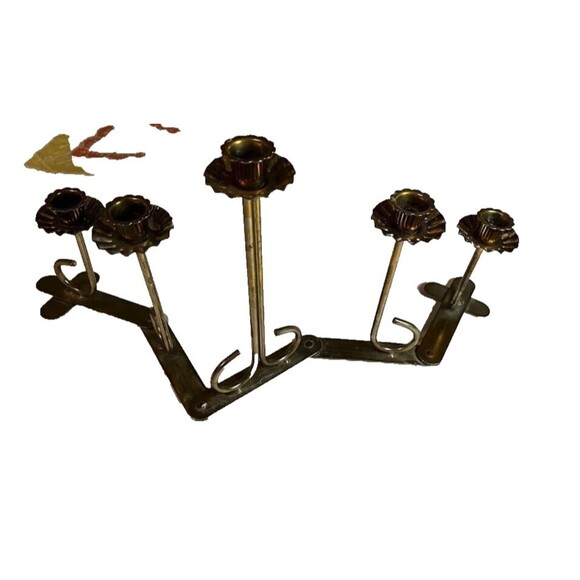 Vintage Brass Movable 5 Varying Heights Flutted Candleholders Candlelabra - Picture 2 of 5
